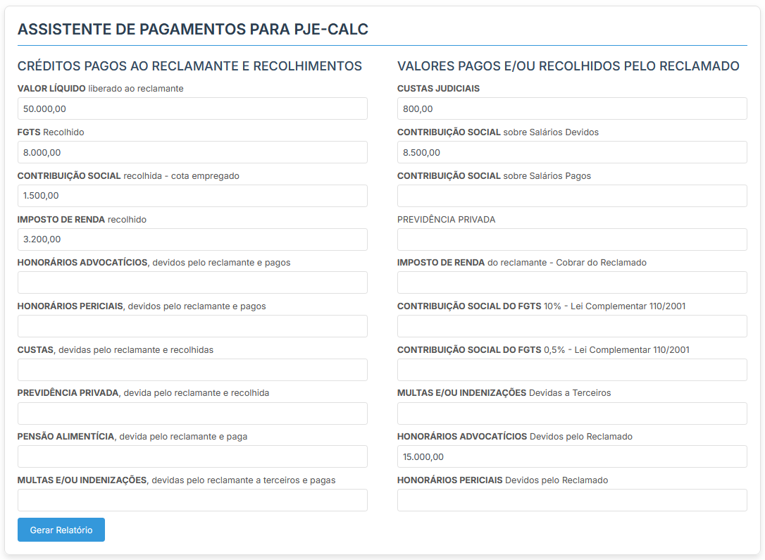 Demonstração da tela da ferramenta